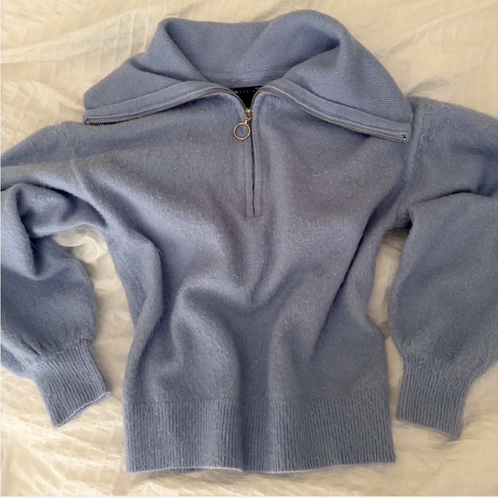 ASOS Design Light Blue Zip-Up Quarter Sweater